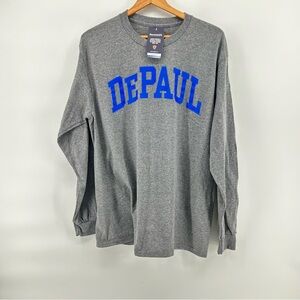 League Collegiate DePaul Blue Demons T Shirt Size Large Gray Long Sleeve NWT